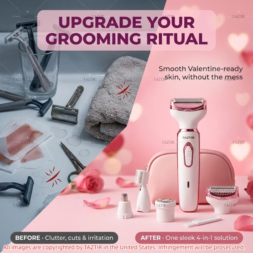 4-in-1 Electric Shaver for Women Rechargeable Wet & Dry Painless – Face Nose Legs Underarm Bikini Trimmer Portable Cordless Grooming Kit