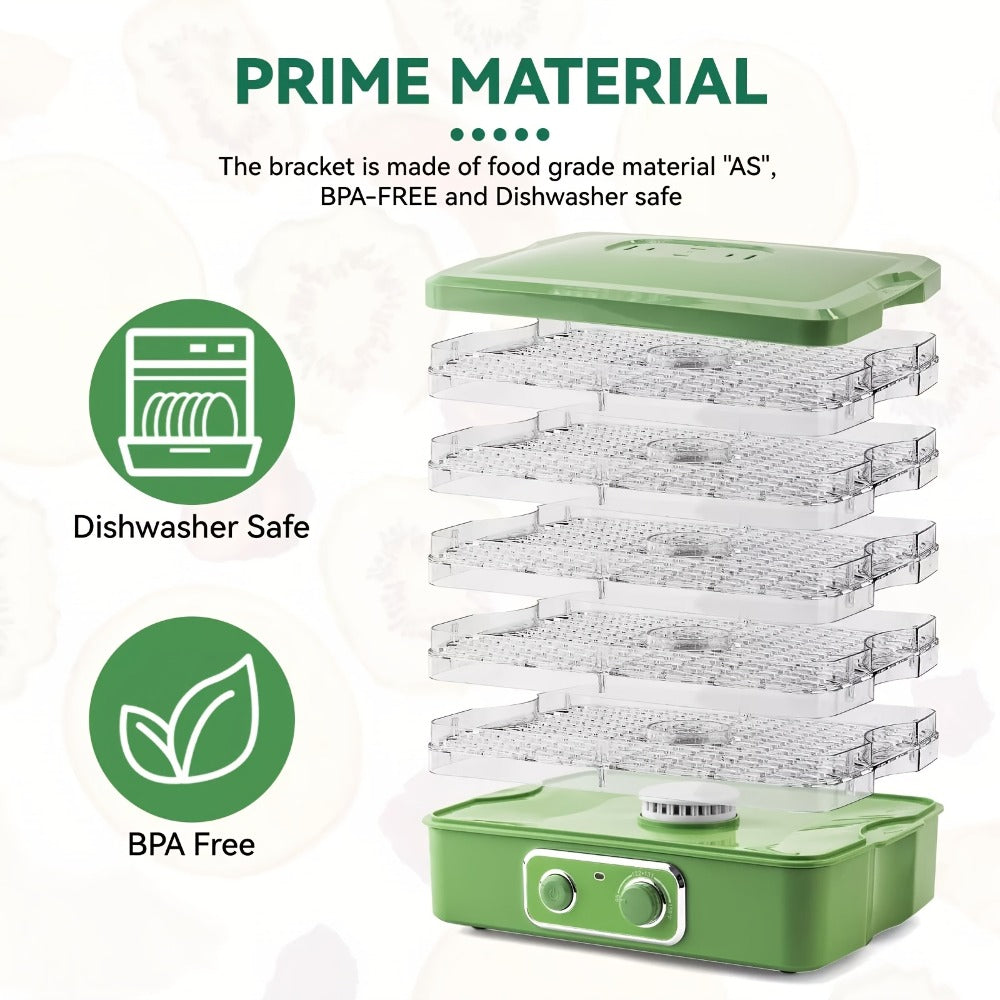 Food Dehydrator Machine 5-Tray BPA-Free Stackable 240W Digital Temperature Control 95-158°F Quiet 33dB Overheat Protection for Jerky Fruit