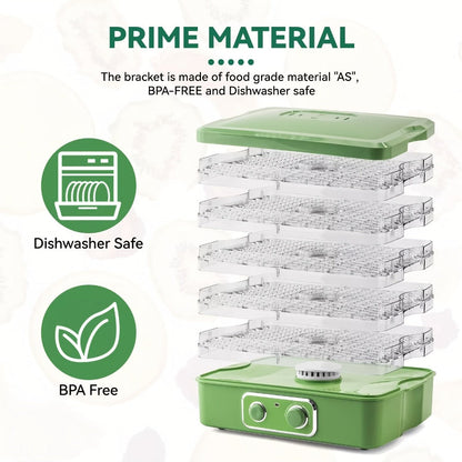 Food Dehydrator Machine 5-Tray BPA-Free Stackable 240W Digital Temperature Control 95-158°F Quiet 33dB Overheat Protection for Jerky Fruit