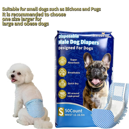 Disposable Dog Diapers 50-Pack for Male & Female Dogs – Super Absorbent Leak-Proof Pet Nappies, Comfortable Fit for Puppies, Senior Dogs