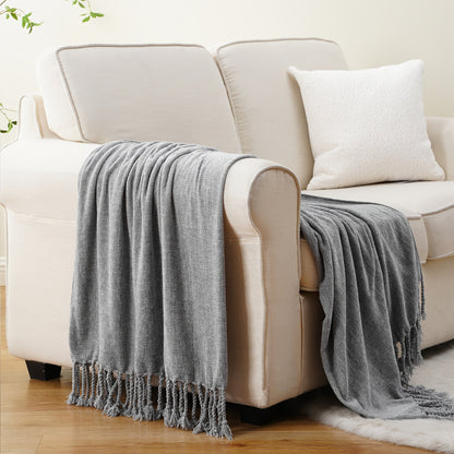 Chenille Fringe Throw Blanket, 180-200gsm Velvety Decorative Throw for Sofa & Couch, Home Decor, 50”×60”