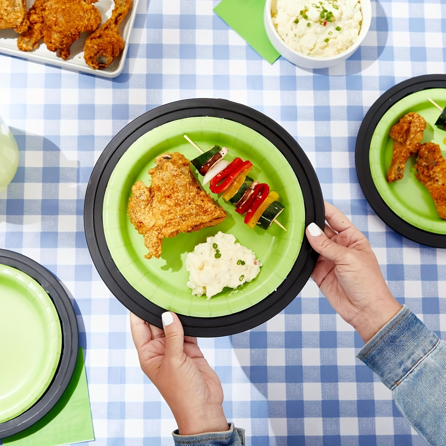 Reusable Plastic Paper Plate Holders Set – 10 Inch Snap-On Groove Design, Thickened Durable Holder for Picnics, BBQ