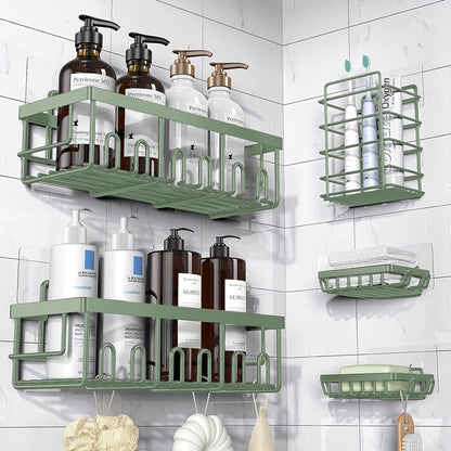 Shower Caddy Organizer 5 Pack Adhesive Rustproof Stainless Steel Shower Shelves with Soap Holder No Drilling Bathroom Storage Rack