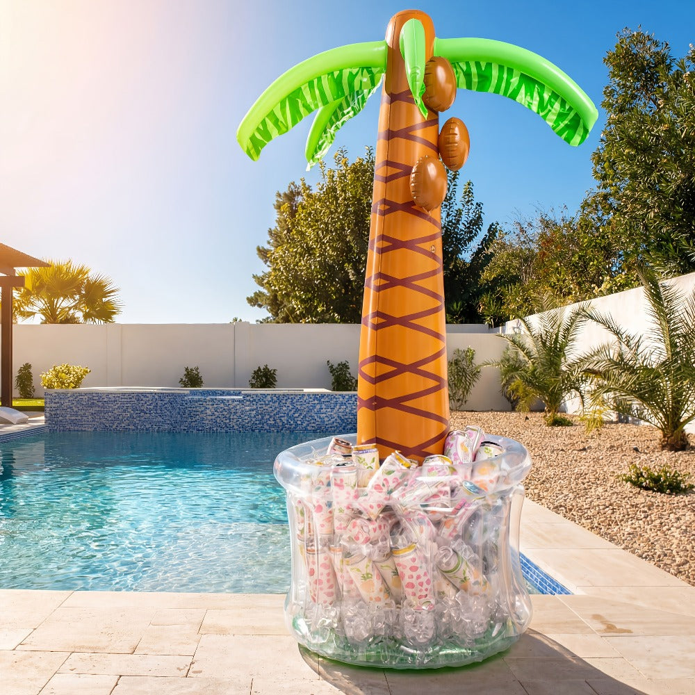 5FT Inflatable Palm Tree Drink Cooler, Tropical Beverage Ice Bucket for Luau Hawaiian Pool Party Decorations