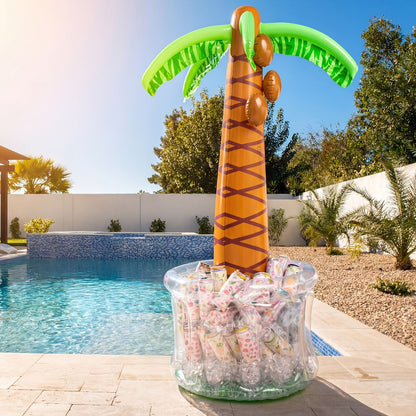 5FT Inflatable Palm Tree Drink Cooler, Tropical Beverage Ice Bucket for Luau Hawaiian Pool Party Decorations