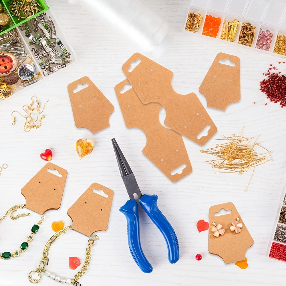 Jewelry Display Cards Wooden Self-Adhesive Kraft Backing | Rounded Corner Hang Tags for Necklaces Bracelets Keychains Boutique Packaging