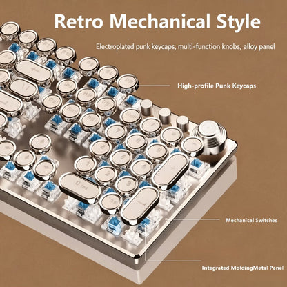 Steampunk Typewriter Mechanical Keyboard with Blue Switches – Retro Old-Fashioned USB Wired Gaming & Office Keyboard for Desktop Laptop PC