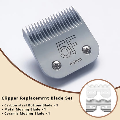 Dog Clipper Replacement Blades – Ceramic & Carbon Steel Detachable Blades in 5 Sizes (3F/4F/5F/7F/10#) | Compatible with Andis AG/AGC