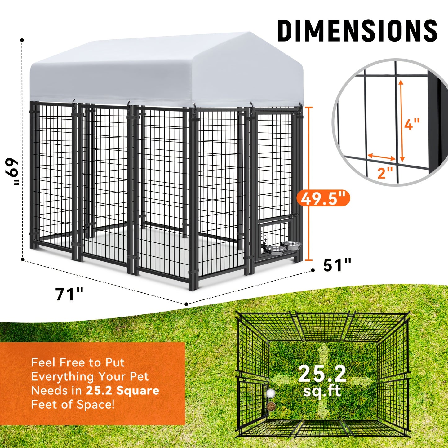 Outdoor Dog Enclosure Welded Wire Steel with UV-Resistant Roof Cover Secure Lock Dog Playpen Fence Run for Large Dogs 4x4 6x4 8x4 ft 6ft