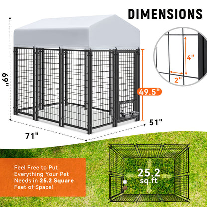 Outdoor Dog Enclosure Welded Wire Steel with UV-Resistant Roof Cover Secure Lock Dog Playpen Fence Run for Large Dogs 4x4 6x4 8x4 ft 6ft