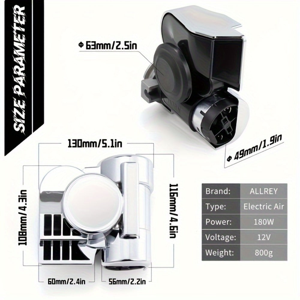 12V Air Horn Super Loud Train Sound for Car Truck Motorcycle Boat SUV Universal Fit Compressor Kit with Relay Harness & Horn Cover
