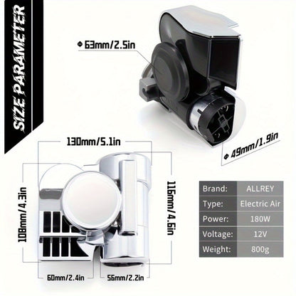 12V Air Horn Super Loud Train Sound for Car Truck Motorcycle Boat SUV Universal Fit Compressor Kit with Relay Harness & Horn Cover