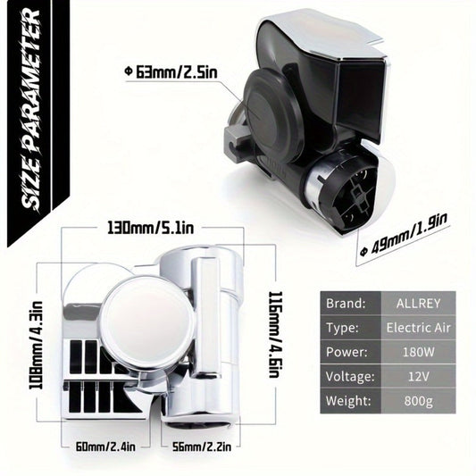 12V Air Horn Super Loud Train Sound for Car Truck Motorcycle Boat SUV Universal Fit Compressor Kit with Relay Harness & Horn Cover