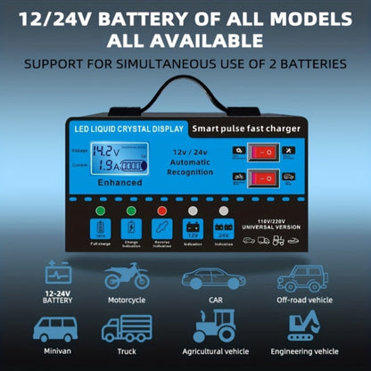 Intelligent Battery Charger & Inverter 12V & 24V – LCD Display, Trickle Maintenance, Overcharge & Short Circuit Protection for Cars Yachts
