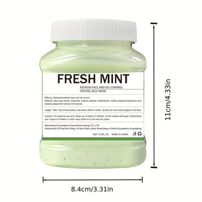 Face Mask, Fresh Mint Crystal Jelly Powder 12.3 fl oz Jar with 15g-to-40ml Mixing Directions for Peel-Off Use