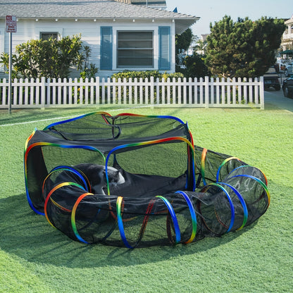 Outdoor Cat Enclosure with Tunnel – Rainbow Cat Playpen Tent with Circle Cat Tunnel for Cats Kittens & Small Animals