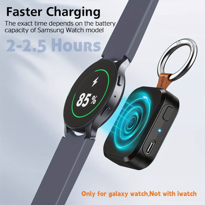 Portable Galaxy Watch-Compatible Charging Case with Keyring, Internal Ring Cradle and Black or White Housing