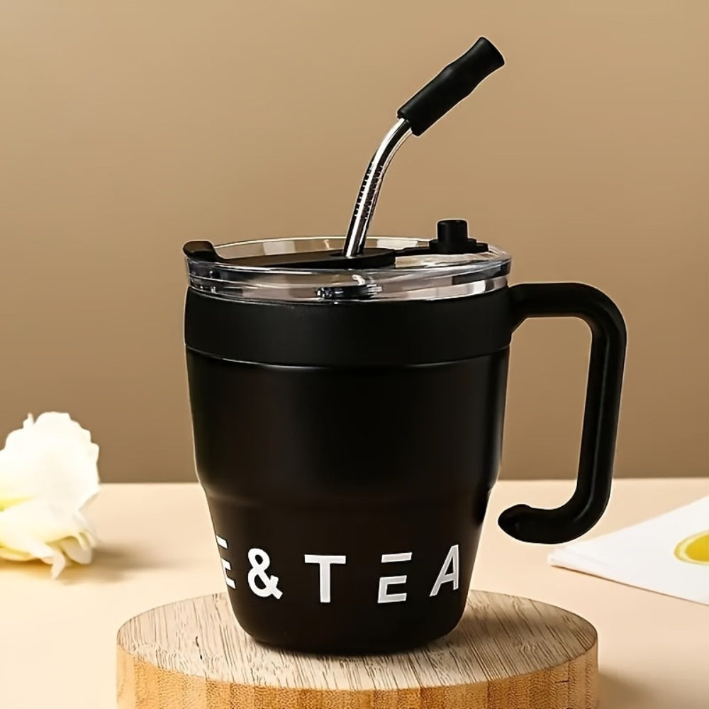 16oz Stainless Steel Straw Travel Tumbler with Handle and Clear Lid in Six Checkout Colors