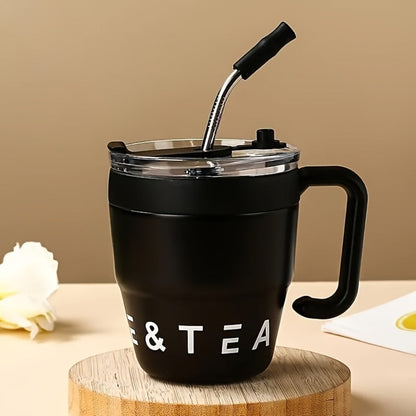 16oz Stainless Steel Straw Travel Tumbler with Handle and Clear Lid in Six Checkout Colors