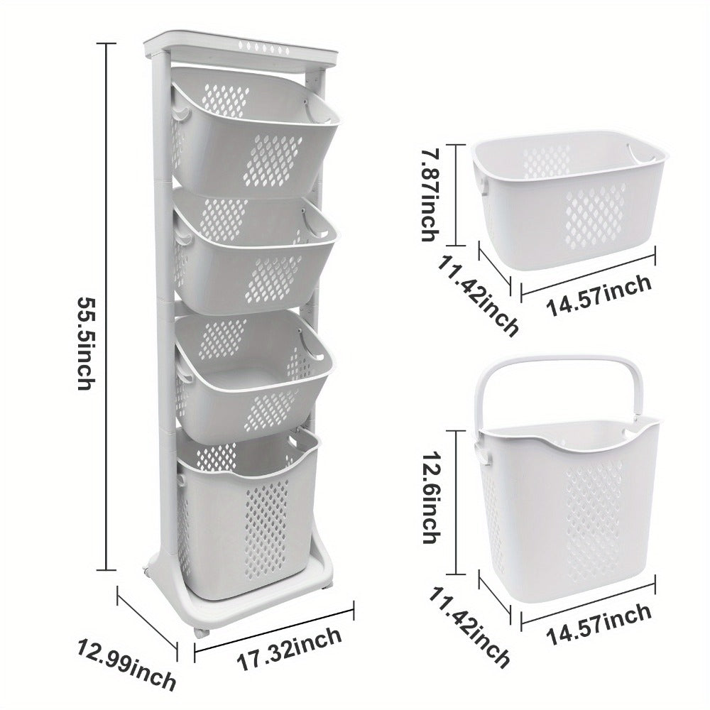 Rolling Laundry Hamper Cart with Wheels Multi-Tier | Large Capacity Laundry Basket with Removable Baskets | Wheeled Laundry Organizer