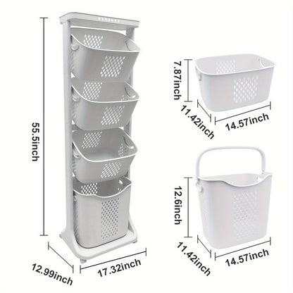 Rolling Laundry Hamper Cart with Wheels Multi-Tier | Large Capacity Laundry Basket with Removable Baskets | Wheeled Laundry Organizer
