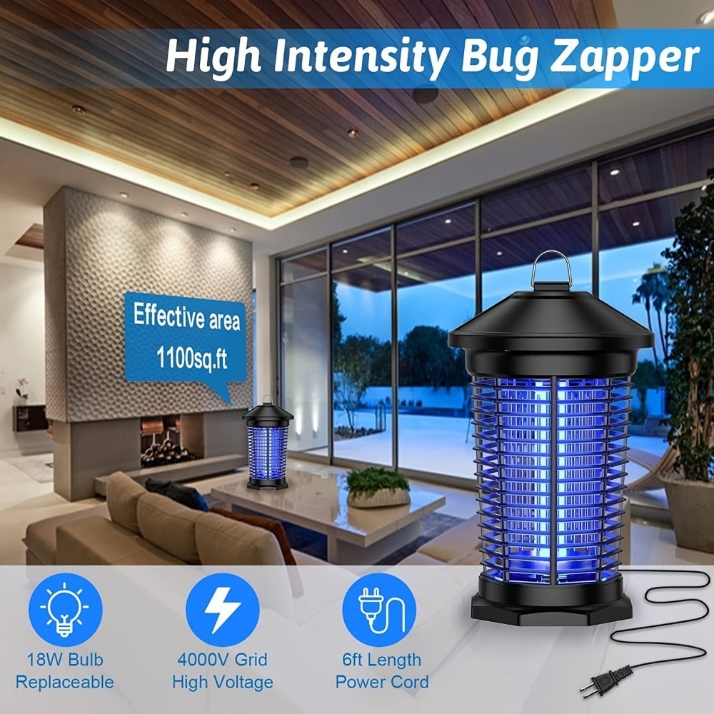 Hanging Electric Insect Zapper with 4000V Grid, 365 nm 18W UV Bulb, 6-Foot Cord and Cleaning Tools