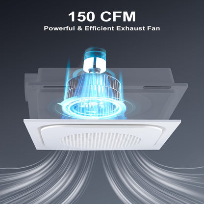 Bathroom Exhaust Fan with Light 150 CFM 1.0 Sone - 40W LED Night Light Ventilation Fan Combo, Quiet Bath Fan with Blue LED