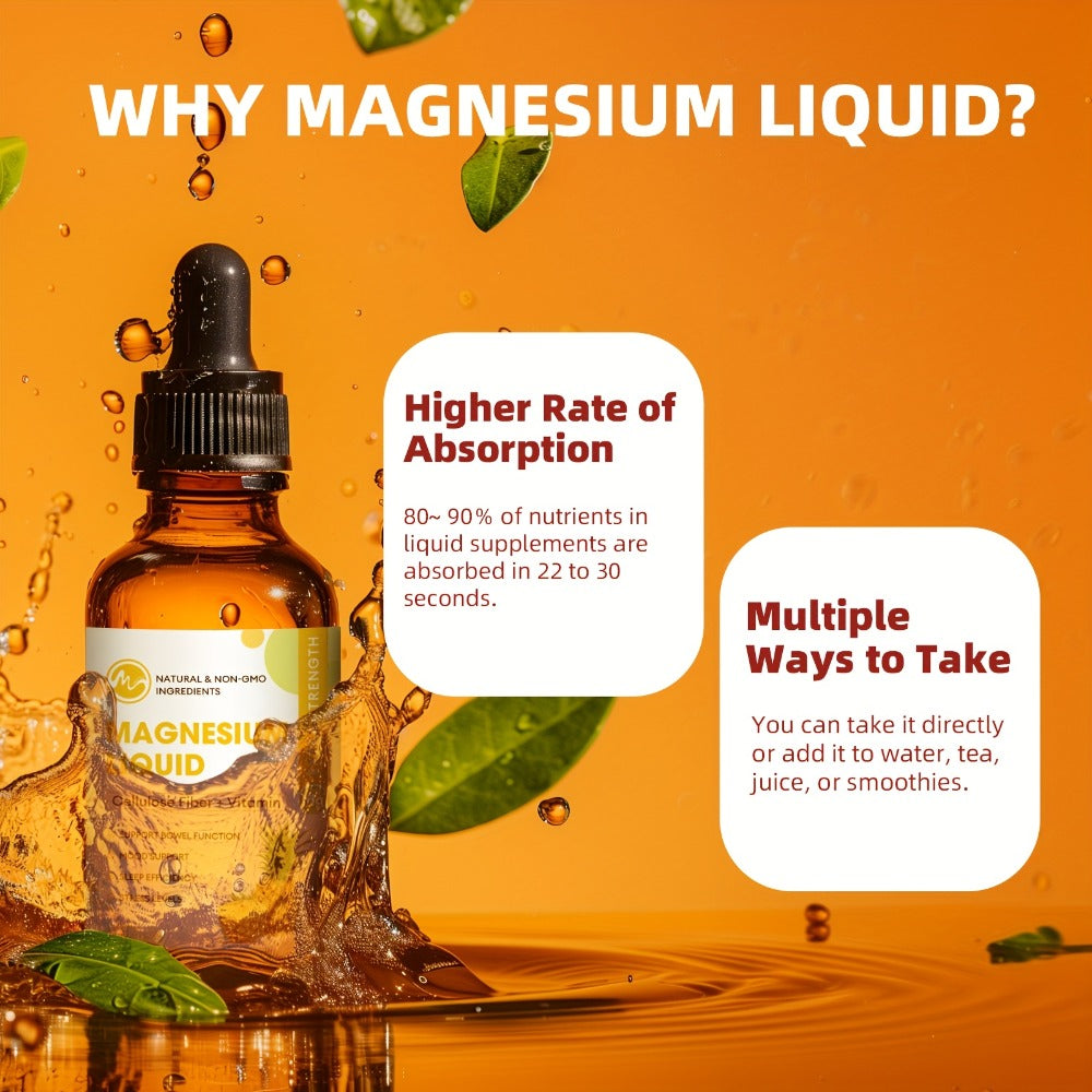Liquid Magnesium Glycinate Drops 1000mg with Bromelain Cellulose Fiber Vitamin B6 C D & Zinc