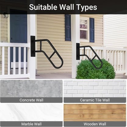 Stair Handrail Outdoor Anti-Slip Wall Mounted for 1-3 Steps, U-Shaped Carbon Steel Grab Bar for Porch