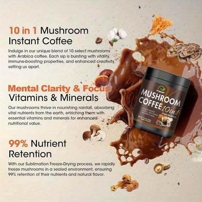 Mushroom Coffee Blend Powder 210g, Instant Coffee with Lion's Mane, Reishi, Cordyceps, Chaga & Chanterelle
