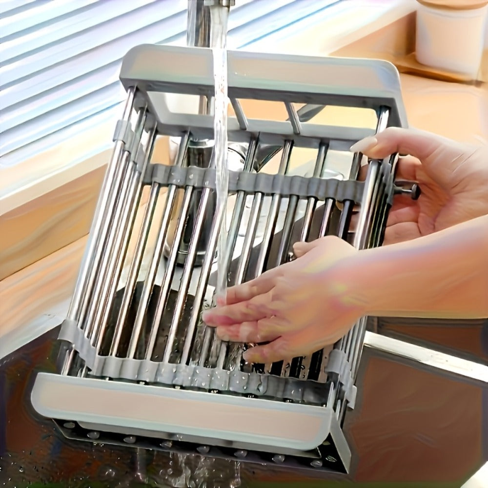 Dish Drying Rack Stainless Steel Adjustable, Expandable Over Sink Dish Rack with Retractable Width & Height for Kitchen Countertop