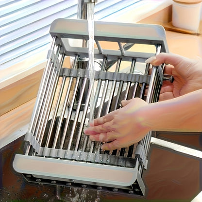 Dish Drying Rack Stainless Steel Adjustable, Expandable Over Sink Dish Rack with Retractable Width & Height for Kitchen Countertop