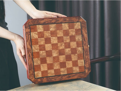 Wooden Chess Set with Metal Pieces & Storage Drawers 12 Inch – 2.5" Kings 2 Extra Queens Vintage Mahogany Board for Adults Beginners