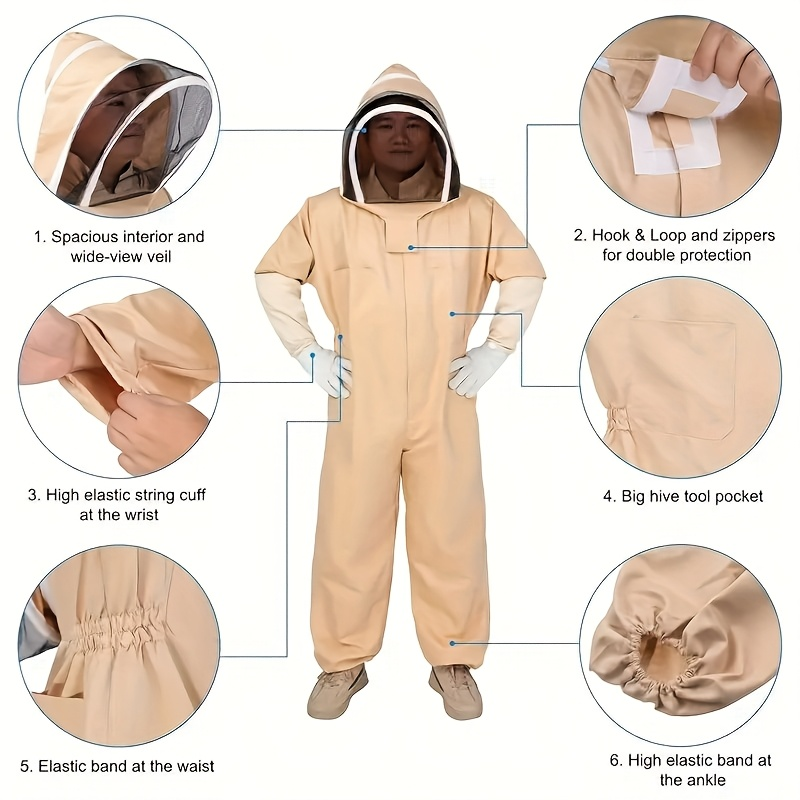 Full Body Bee Suit 3-Layer Breathable Veil Hood Gloves Filter Screen for Garden, Patio and Yard Use