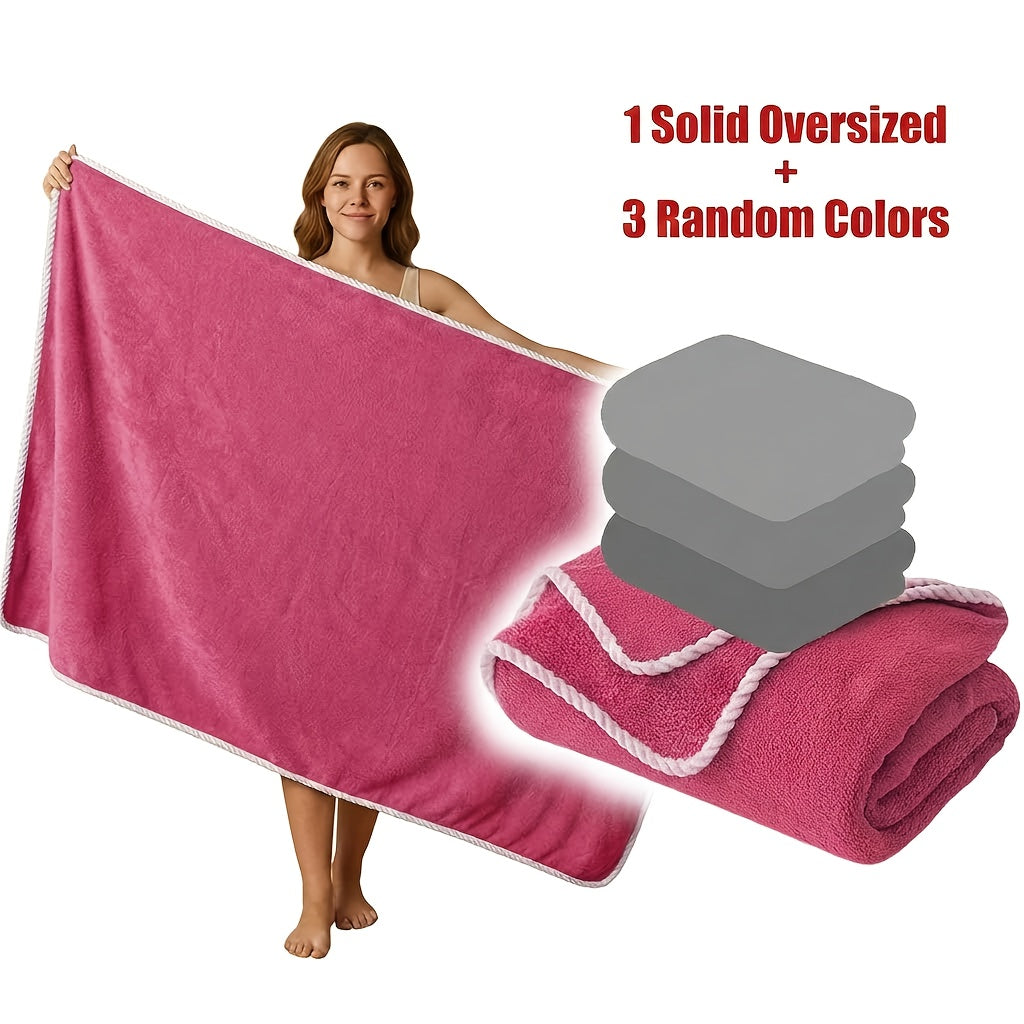 Bath Towels Set 4 Piece 300GSM Soft Towels in Orange, Green, Blue, Purple or Pink for Home and Guest Use