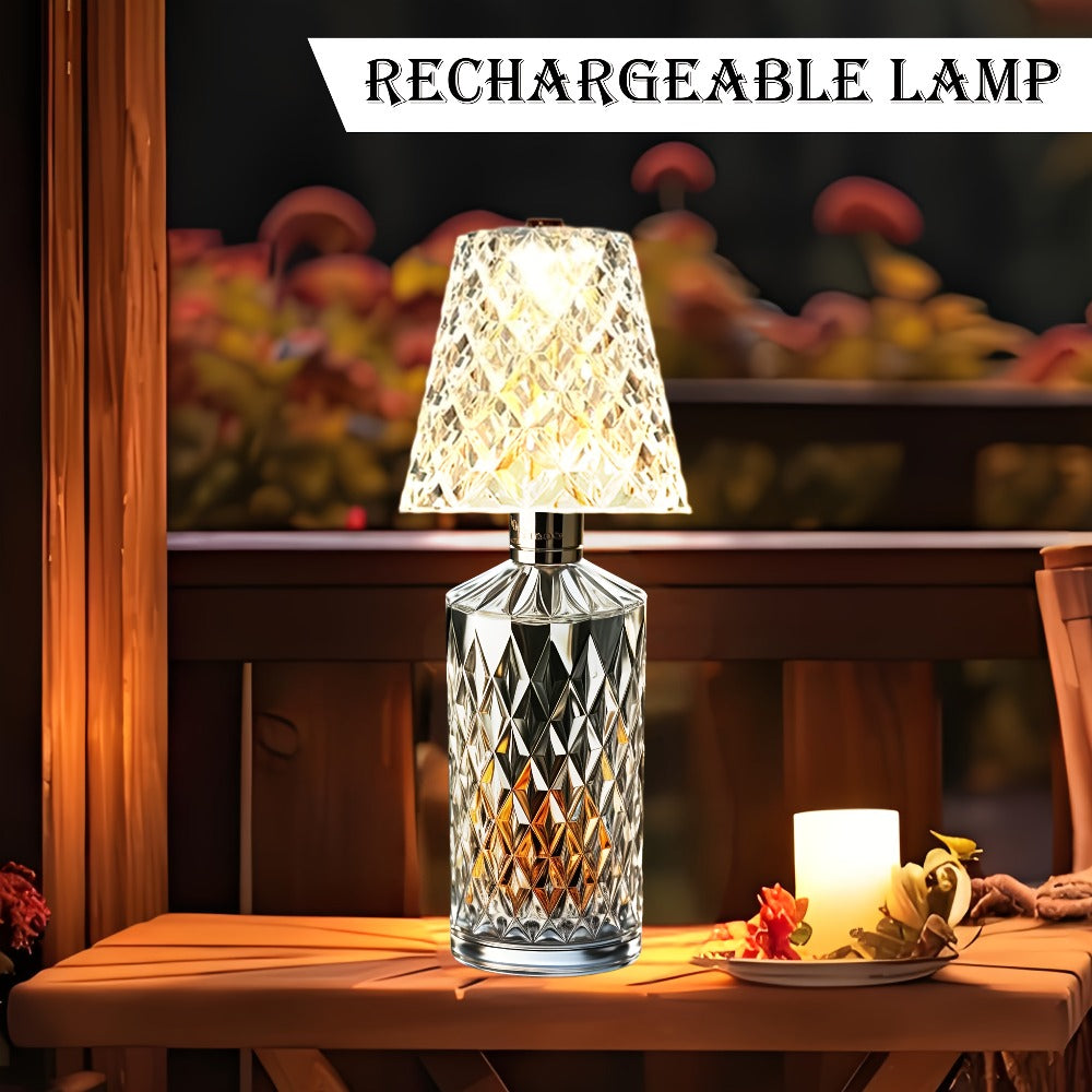 Table Lamp for Wine Bottles with Acrylic Crystal Shade, 2000mAh Battery, Three Colors and One or Two-Pack Options