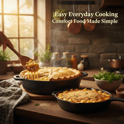 Cast Iron Cookware Set for Kitchen Camping BBQ – Non-Stick Skillet Dutch Pot Frying Pan Baking Tray Griddle Options