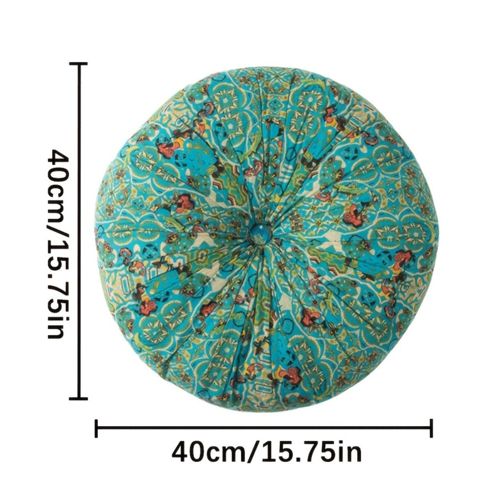 Floor Pillow Round Bohemian Thick Cushion Vintage Floral Pattern Boho Meditation Seat Pad for Entryways, Bedrooms and Living Spaces