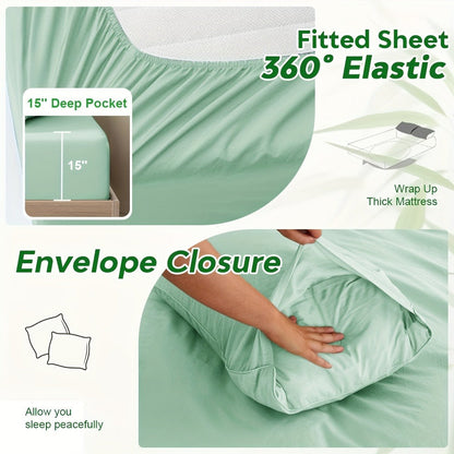 Viscose-Derived Blend Sheet Set with 4- or 6-Piece Packages, 11 Colors and Four Bed Size Options
