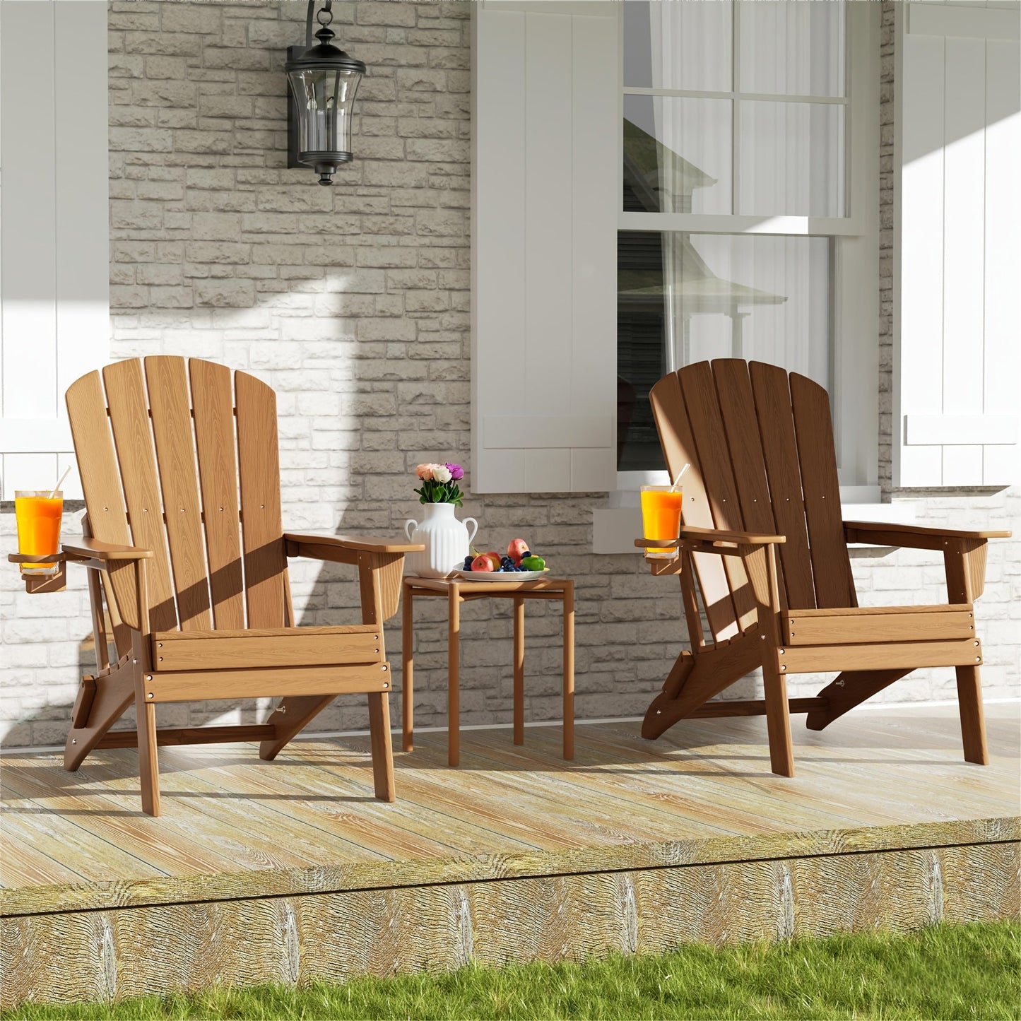 Folding Adirondack Chair with Cup Holder – HDPE All-Weather Outdoor Patio Chair
