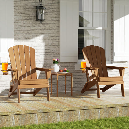 Folding Adirondack Chair with Cup Holder – HDPE All-Weather Outdoor Patio Chair