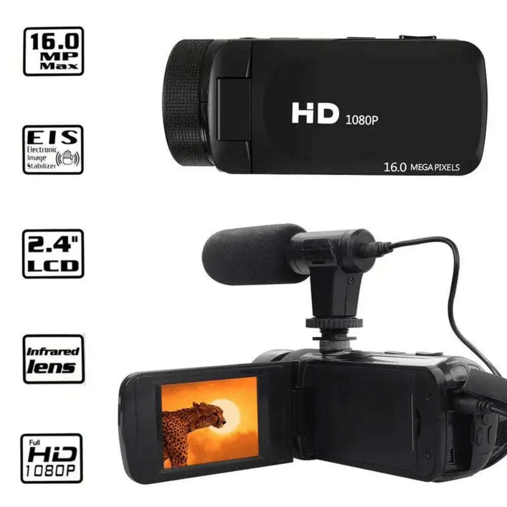 1080P Digital Camera with 2.7" Rotatable Screen 16x Zoom Built-in Mic & Fill Light, 16MP CMOS, 32GB Card