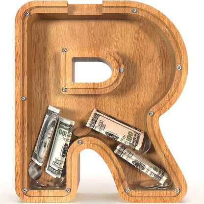 Wooden Letter Penny Bank – Alphabet Coin Bank Savings Box for Kids & Adults, Personalized Money Bank Birthday Gift