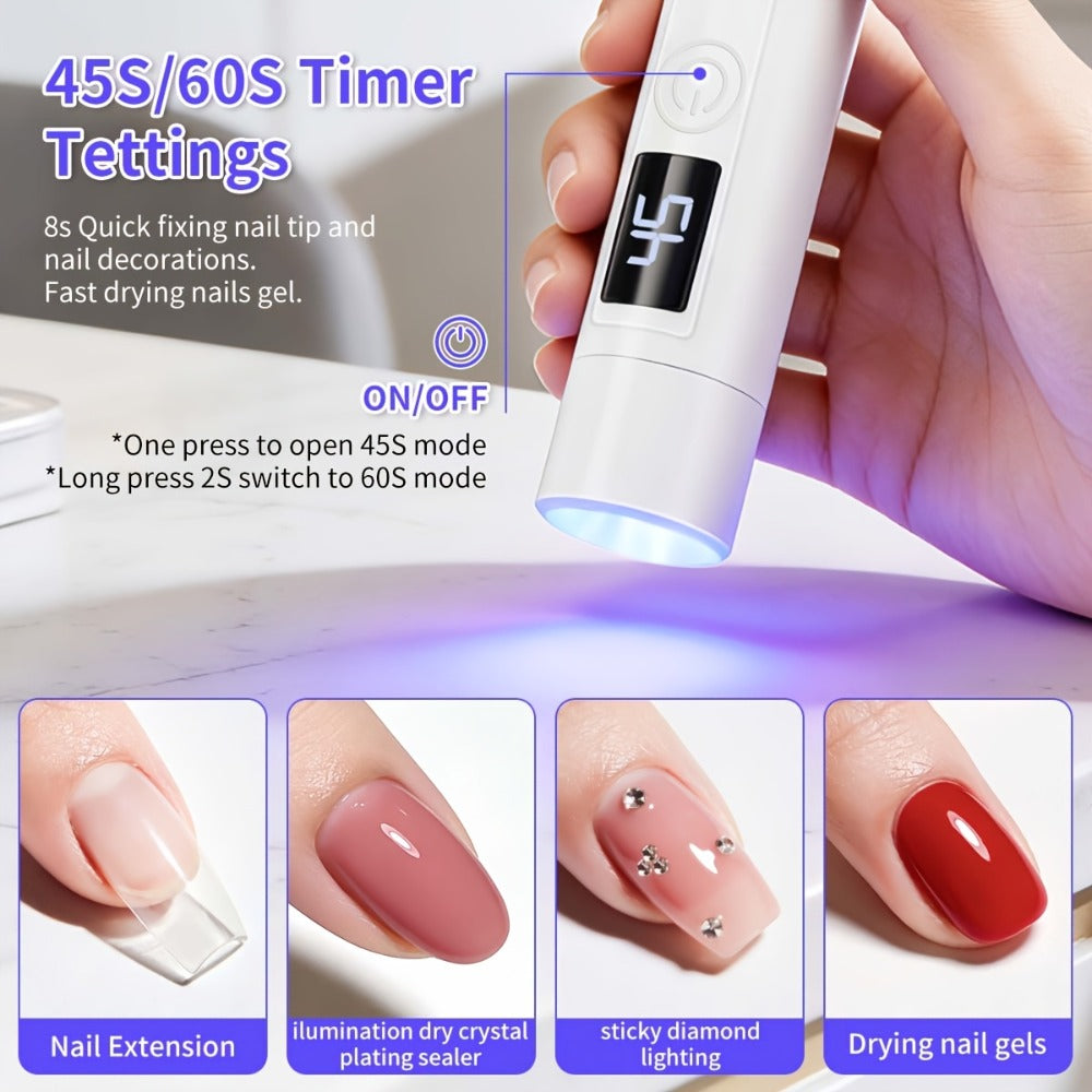 French Manicure Nail Stamper LED Lamp Kit, 4-Head Portable Rechargeable DIY Nail Art Tool with Nail Sticker