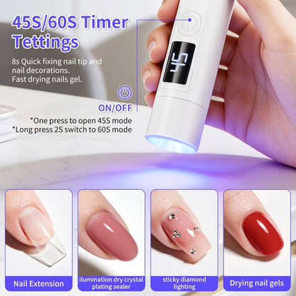 French Manicure Nail Stamper LED Lamp Kit, 4-Head Portable Rechargeable DIY Nail Art Tool with Nail Sticker
