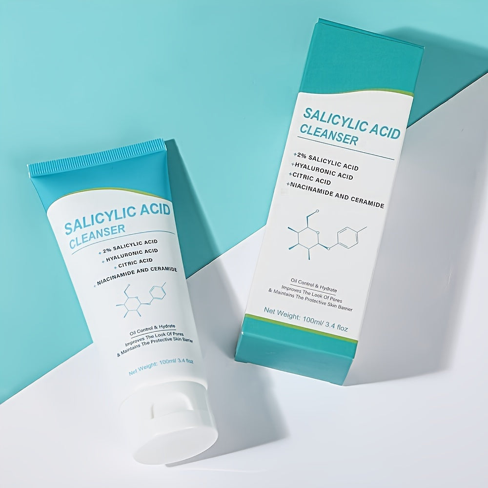 Salicylic Acid Facial Cleanser Gel, Deep Cleansing & with Hyaluronic Acid, Non-Comedogenic, Paraben-Free