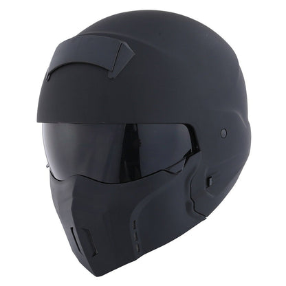 Motorcycle Helmet Convertible Full/Open-Face Shell with Detachable Mask, Smoked Shield, S-XL Sizes and Multiple Styles