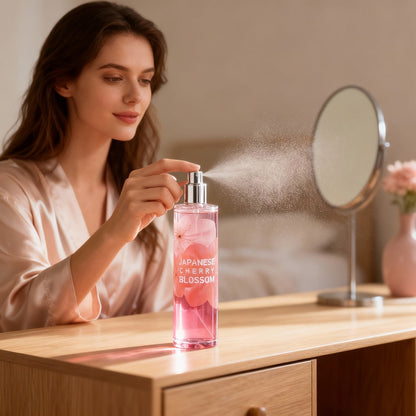 Cherry Blossom Body Mist for Women, Pheromone-Infused Sakura & Rose Fruity Floral Scent, 7- Spray