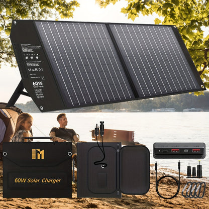 Foldable Solar Charger Panel 30W/60W/100W/200W – 18V MC4, Dual USB-A Quick Charge & USB-C PD 18W, Portable Solar Panel for Camping, RV