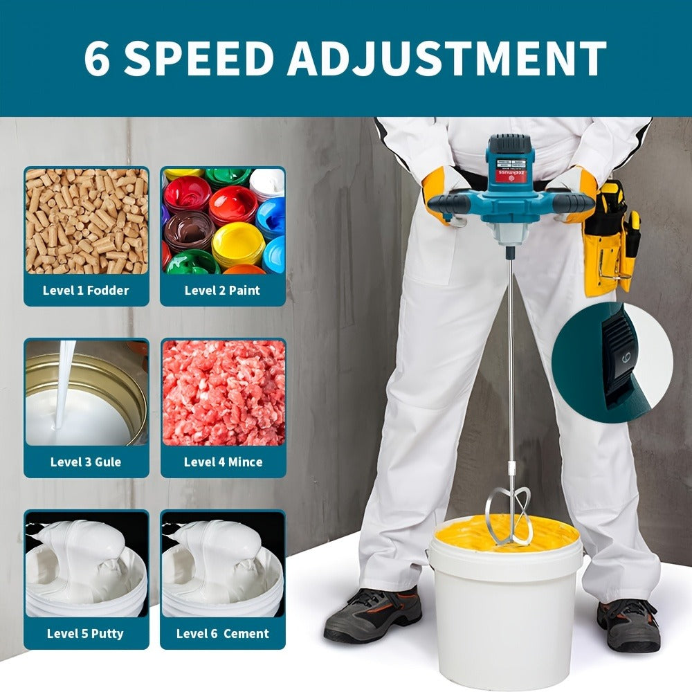 Electric Handheld Cement Mixer 2100W, 6-Speed Adjustable 800 RPM Mortar Mixer Drill for Mixing Paint